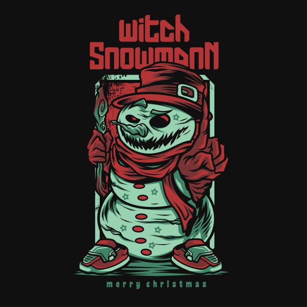 Witch Snowman Happy Christmas Cartoon